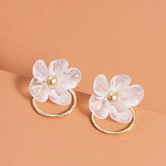 2/$20!  Flower Studs w/Gold Circle Jacket Earrings - Picture 4 of 8